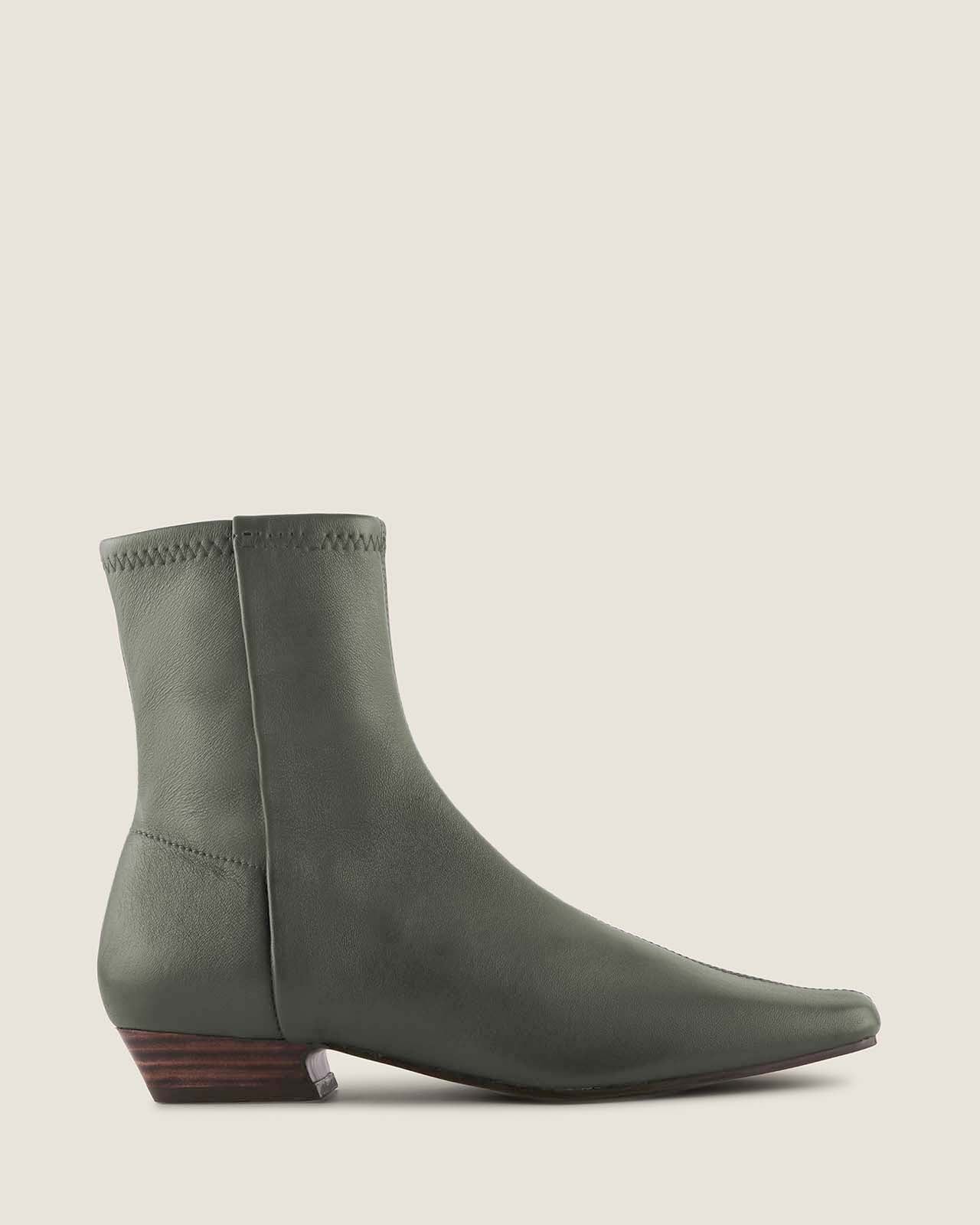 CARMEN HEEL ANKLE BOOTS DARK OLIVE LEATHER