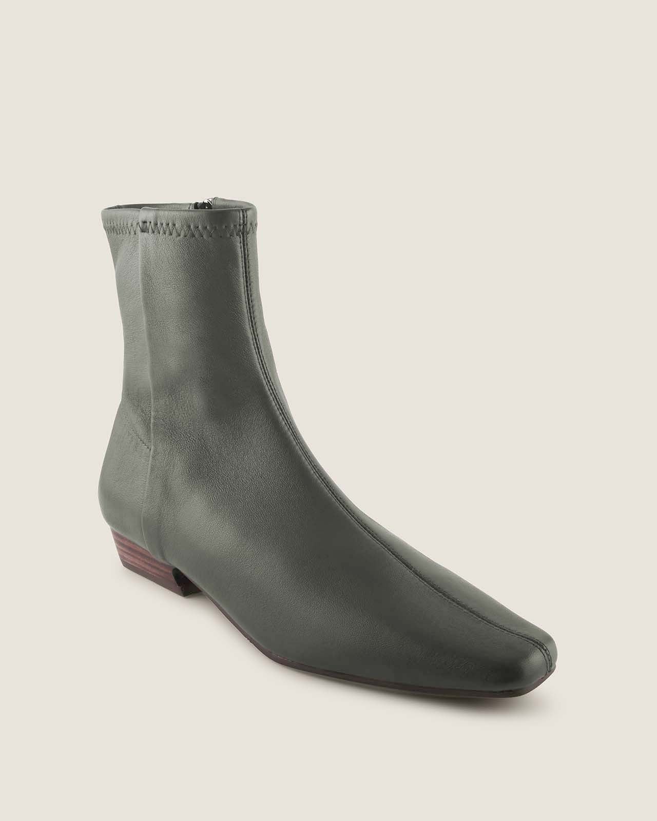 CARMEN HEEL ANKLE BOOTS DARK OLIVE LEATHER