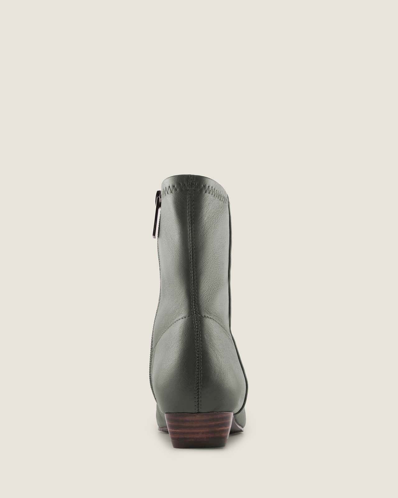 CARMEN HEEL ANKLE BOOTS DARK OLIVE LEATHER