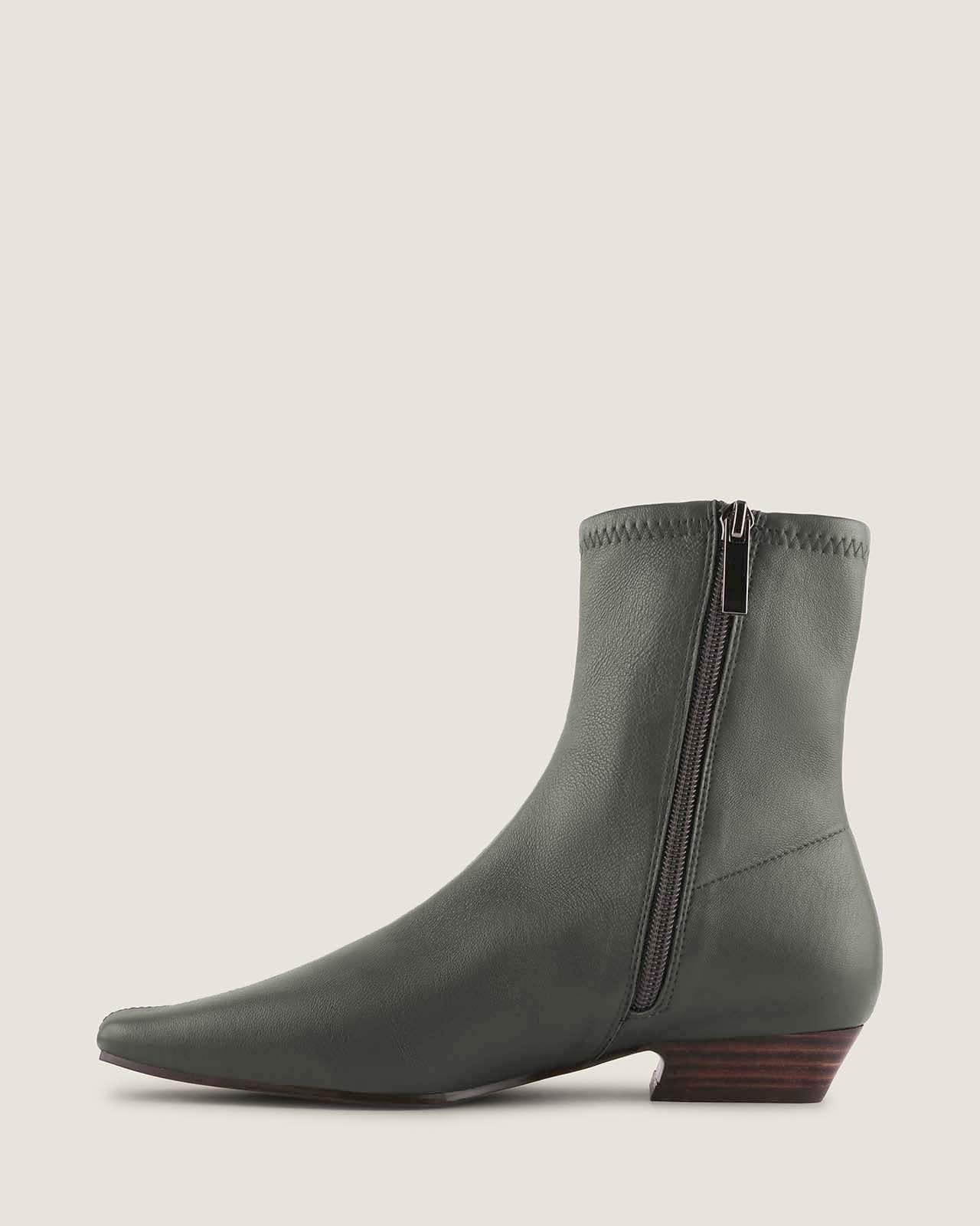 CARMEN HEEL ANKLE BOOTS DARK OLIVE LEATHER