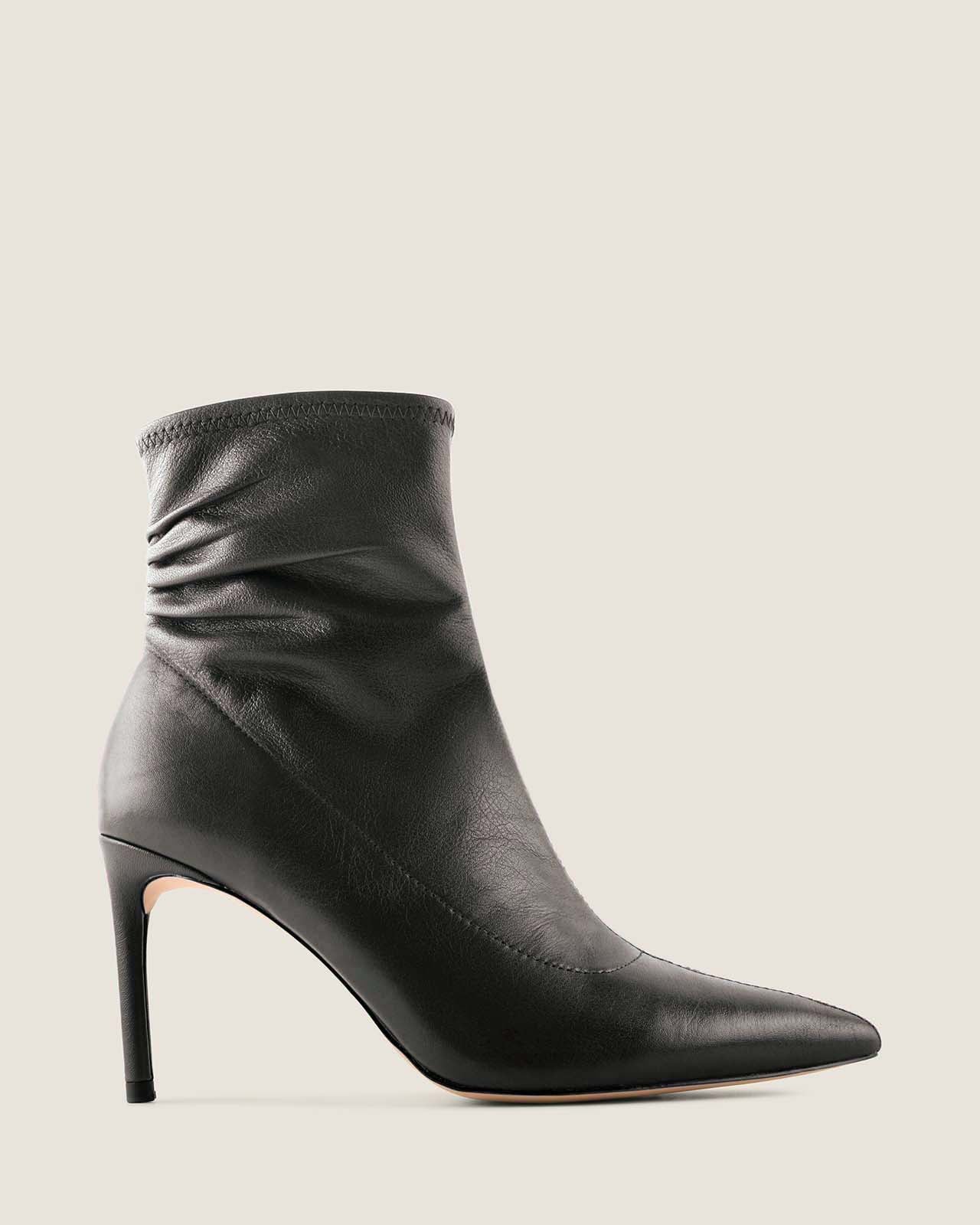 DELTA HEEL ANKLE BOOTS BLACK LEATHER
