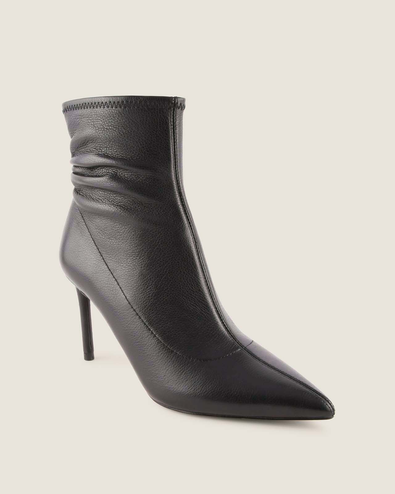 DELTA HEEL ANKLE BOOTS BLACK LEATHER