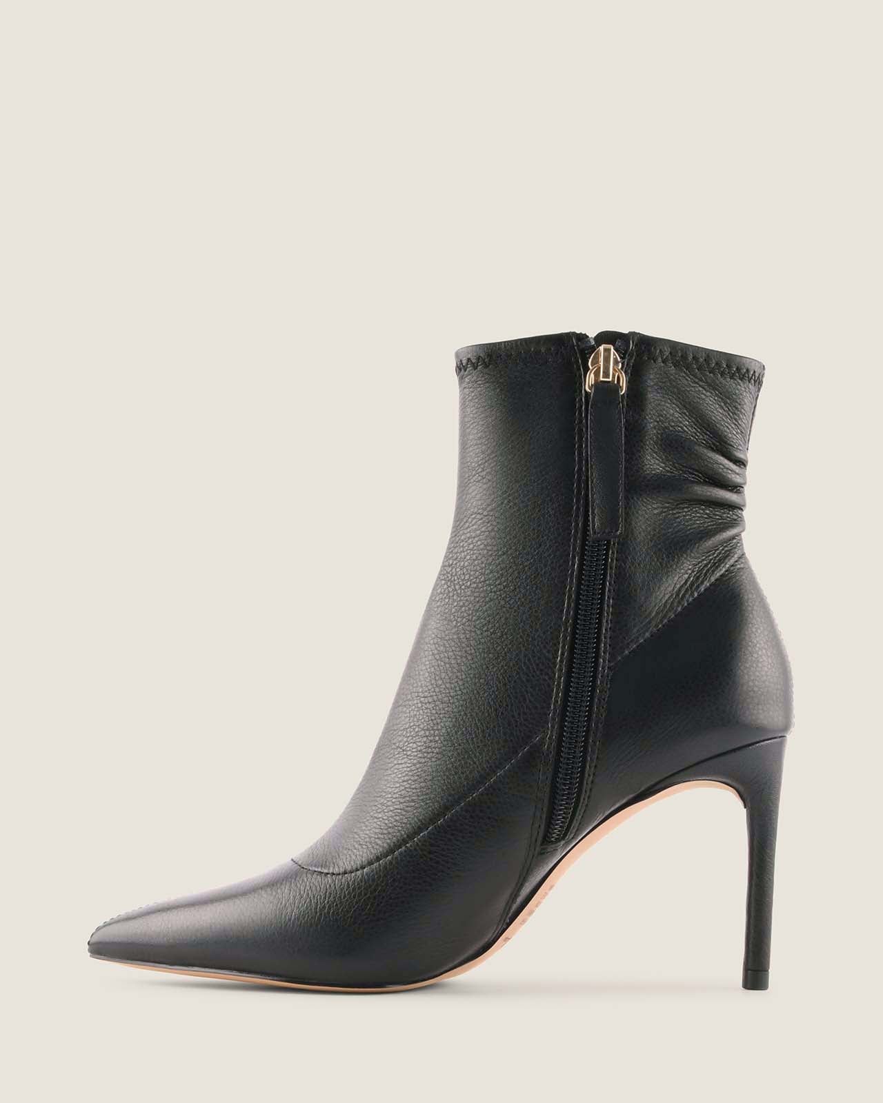 DELTA HEEL ANKLE BOOTS BLACK LEATHER