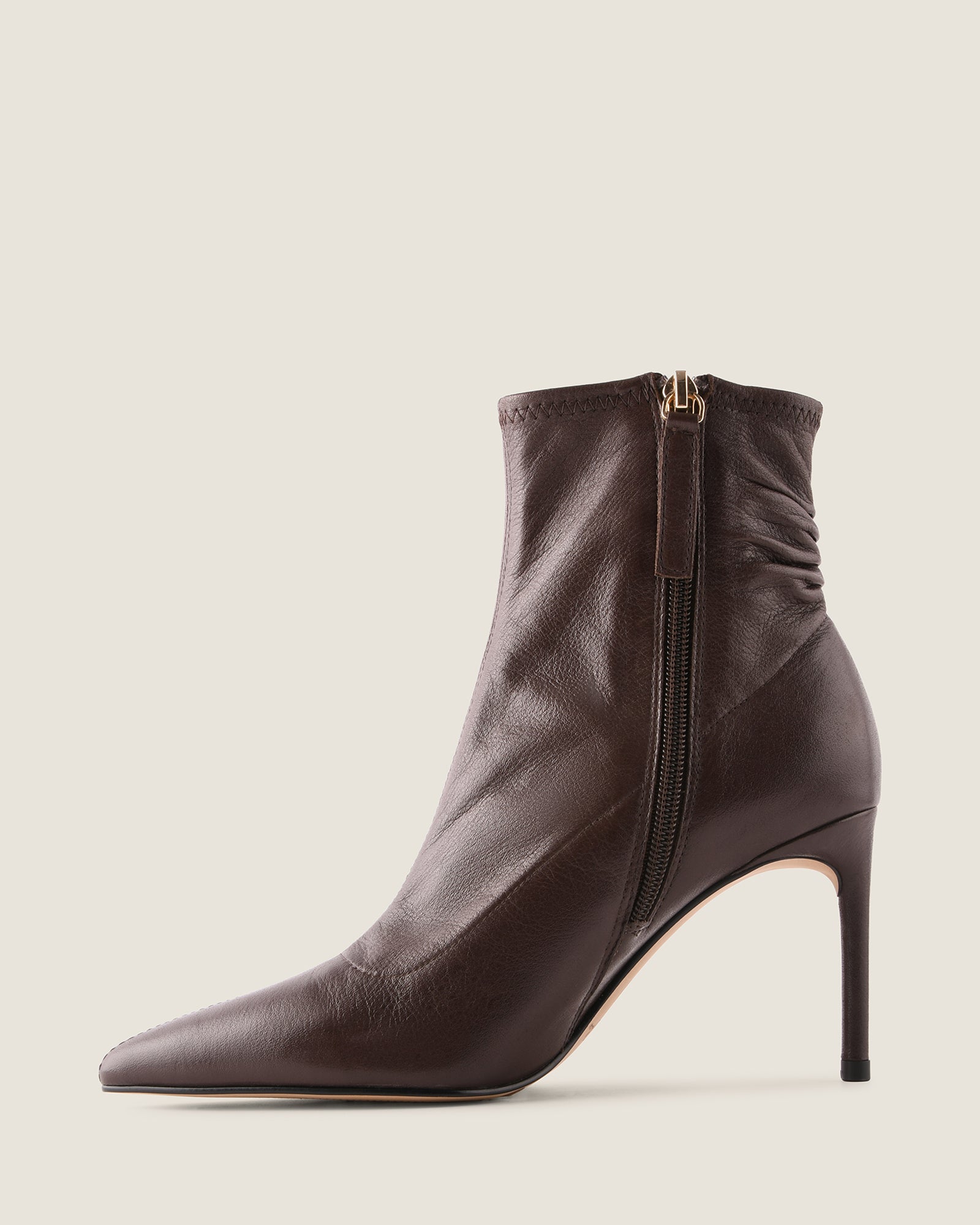 DELTA HEEL ANKLE BOOTS BROWN LEATHER
