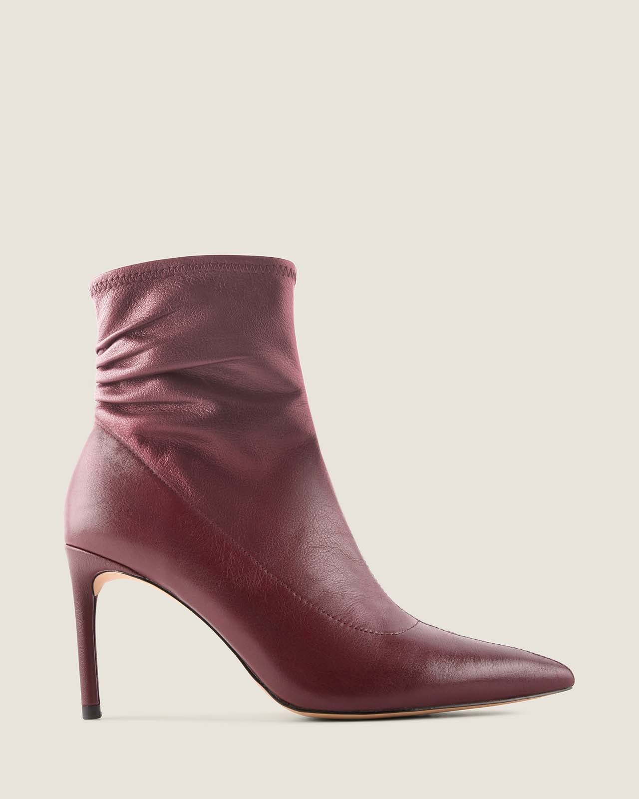 DELTA HEEL ANKLE BOOTS BURGUNDY LEATHER