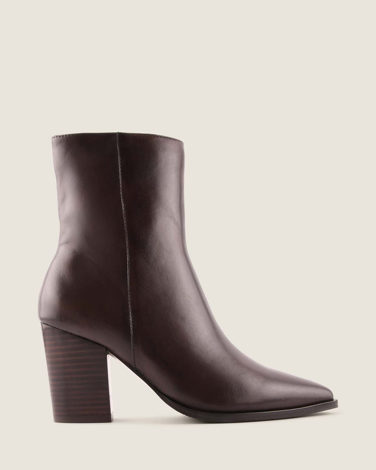 ELLIS HEEL ANKLE BOOTS BROWN LEATHER