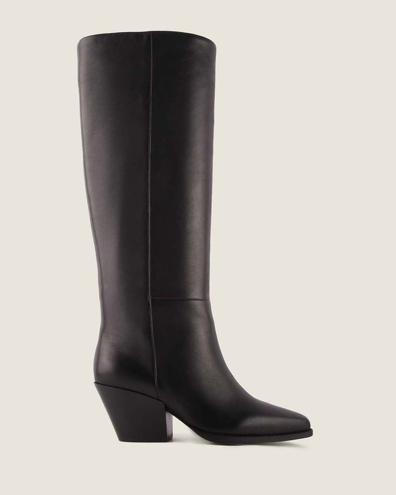 FLAVIA HEEL LONG BOOTS BLACK LEATHER