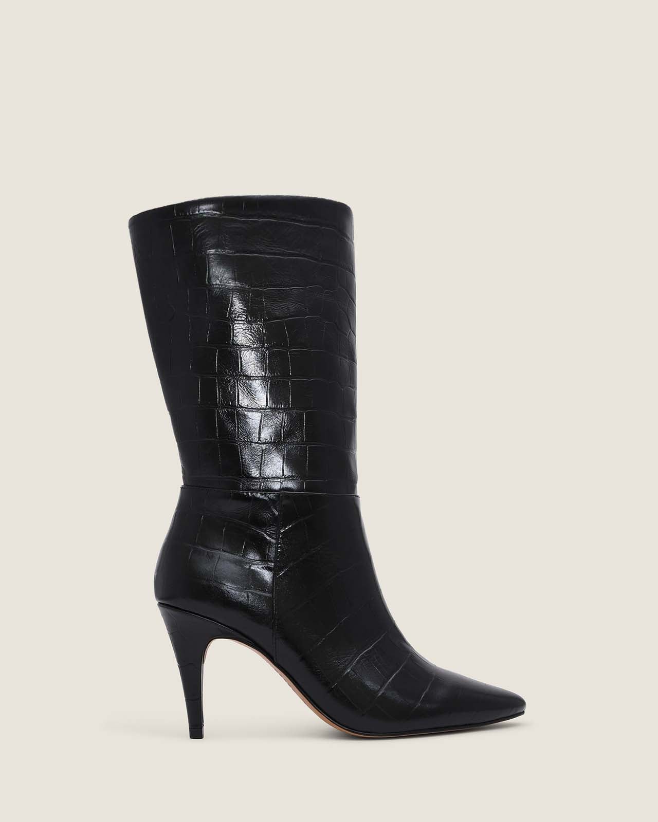 KYRIE HEEL LONG BOOTS BLACK CROC