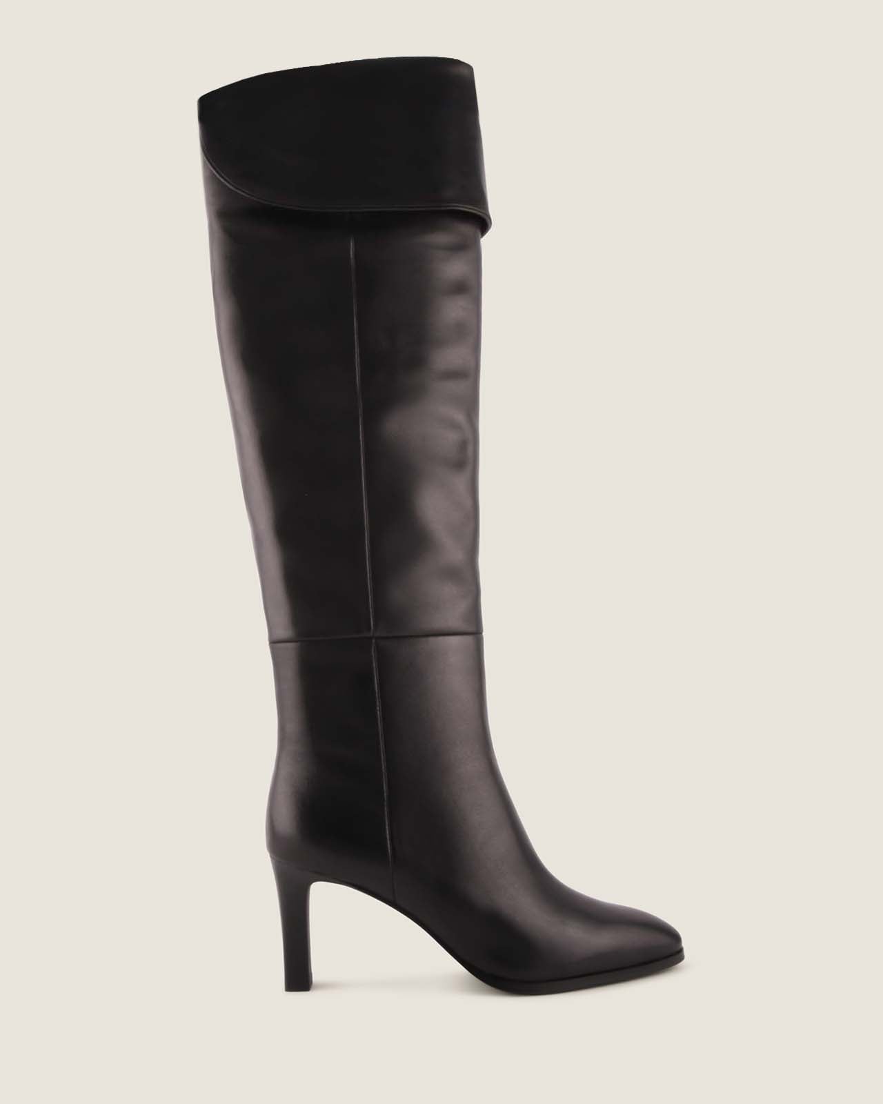 LEIGHTON HEEL LONG BOOTS BLACK LEATHER