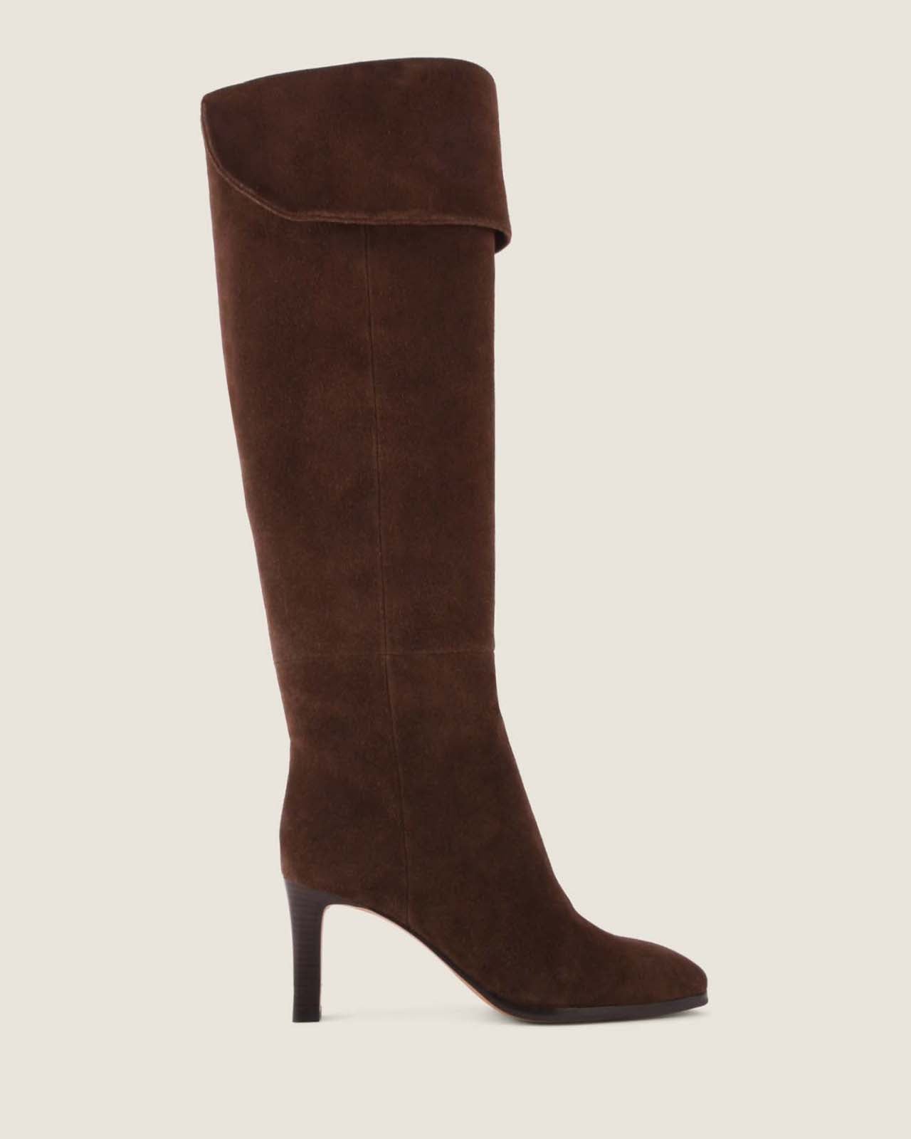 LEIGHTON HEEL LONG BOOTS BROWN SUEDE