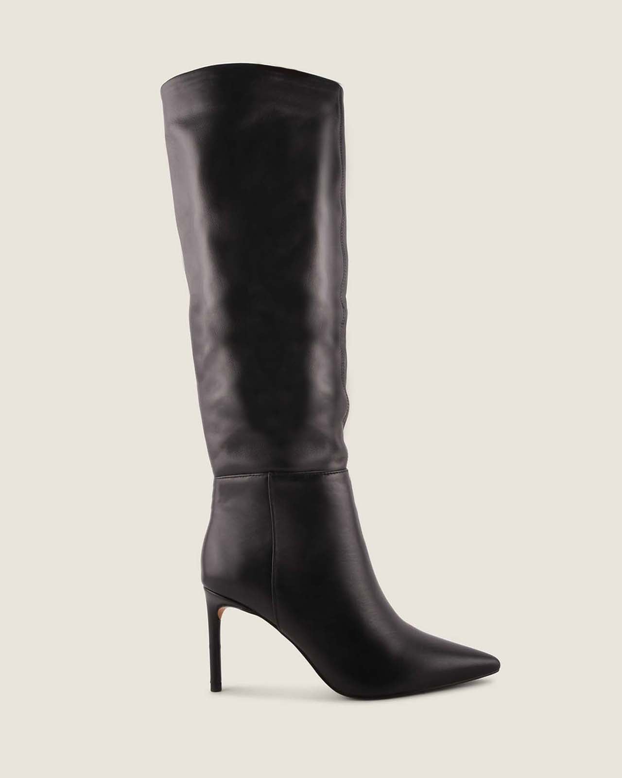 MARLOW HEEL LONG BOOTS BLACK LEATHER
