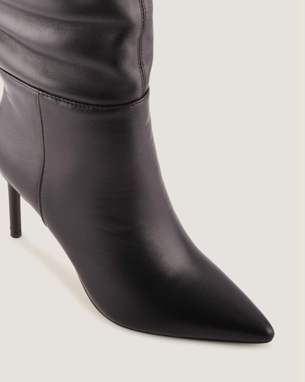 MARLOW HEEL LONG BOOTS BLACK LEATHER