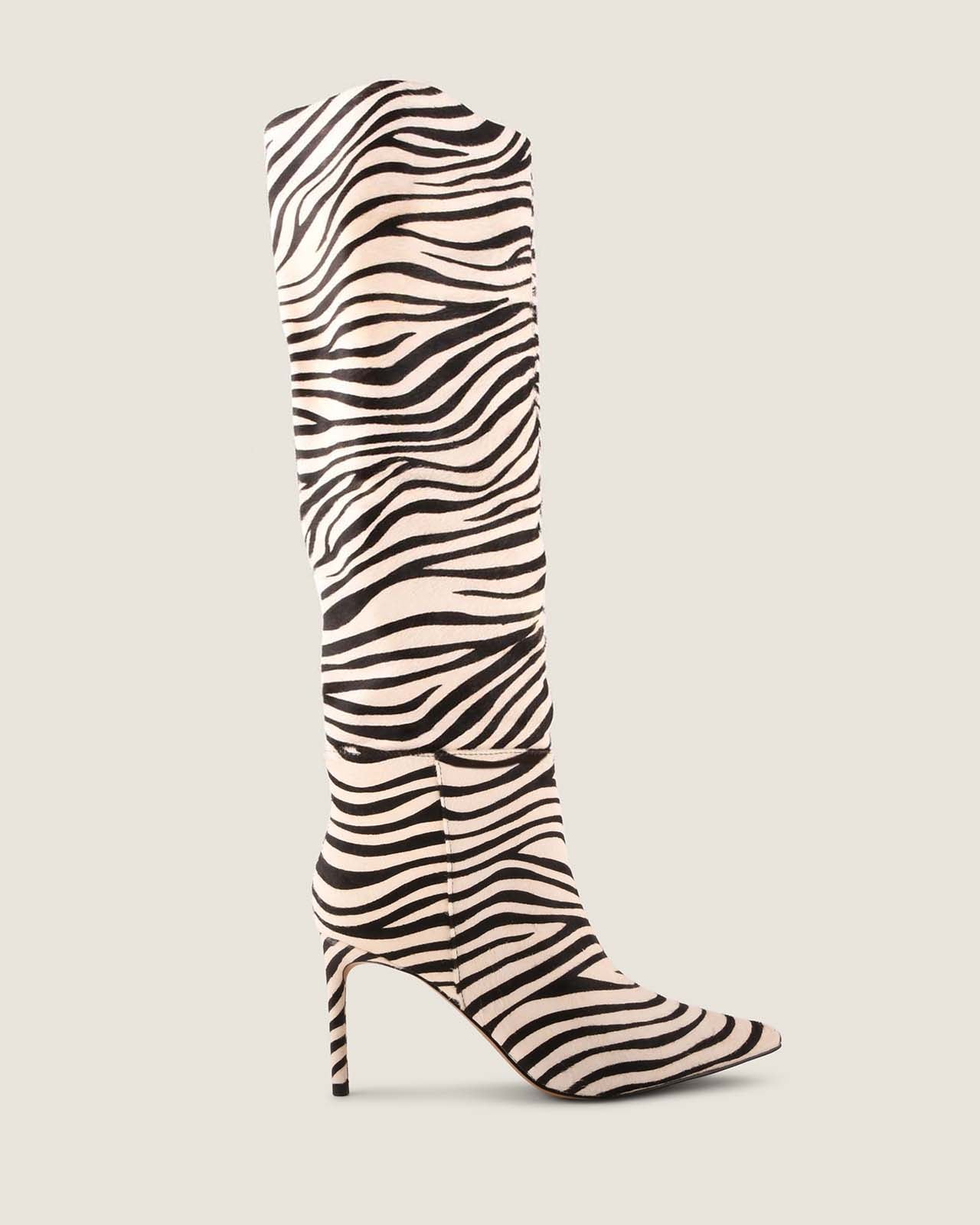 MARLOW HEEL LONG BOOTS ZEBRA