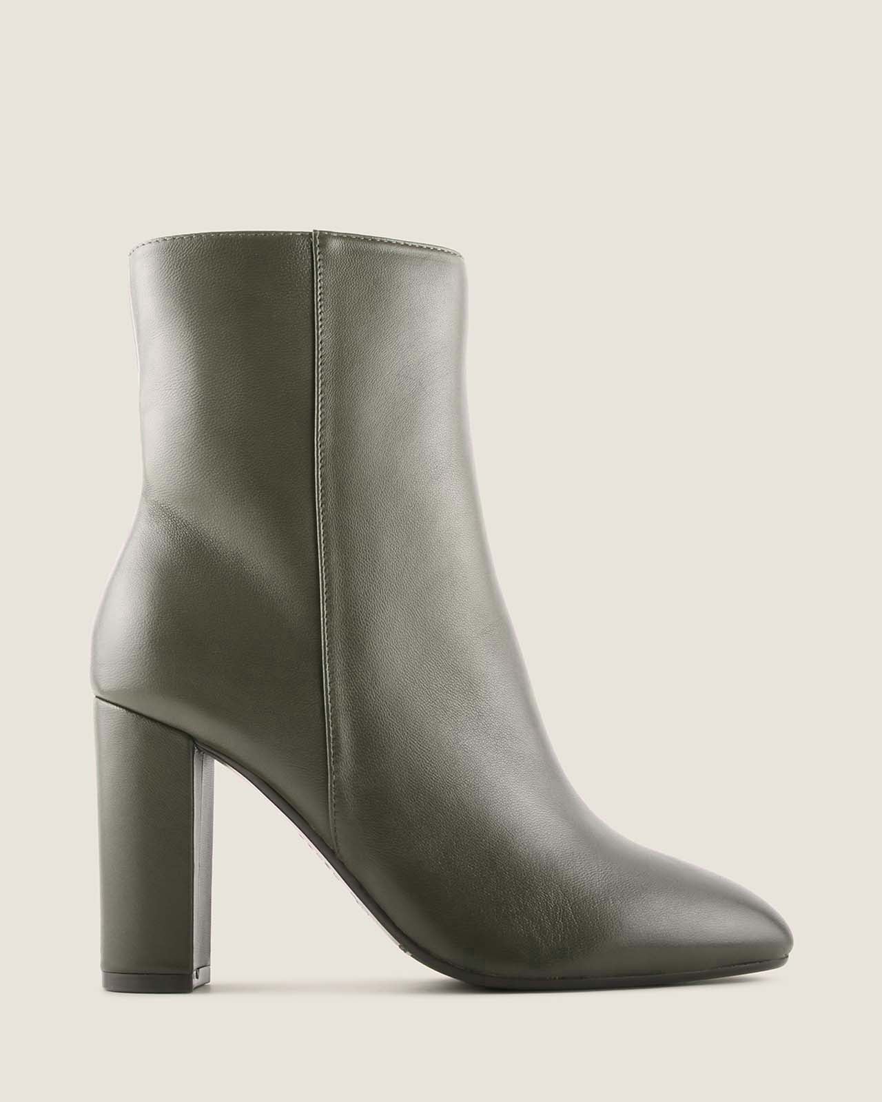 STELLA HEEL ANKLE BOOTS DARK OLIVE LEATHER