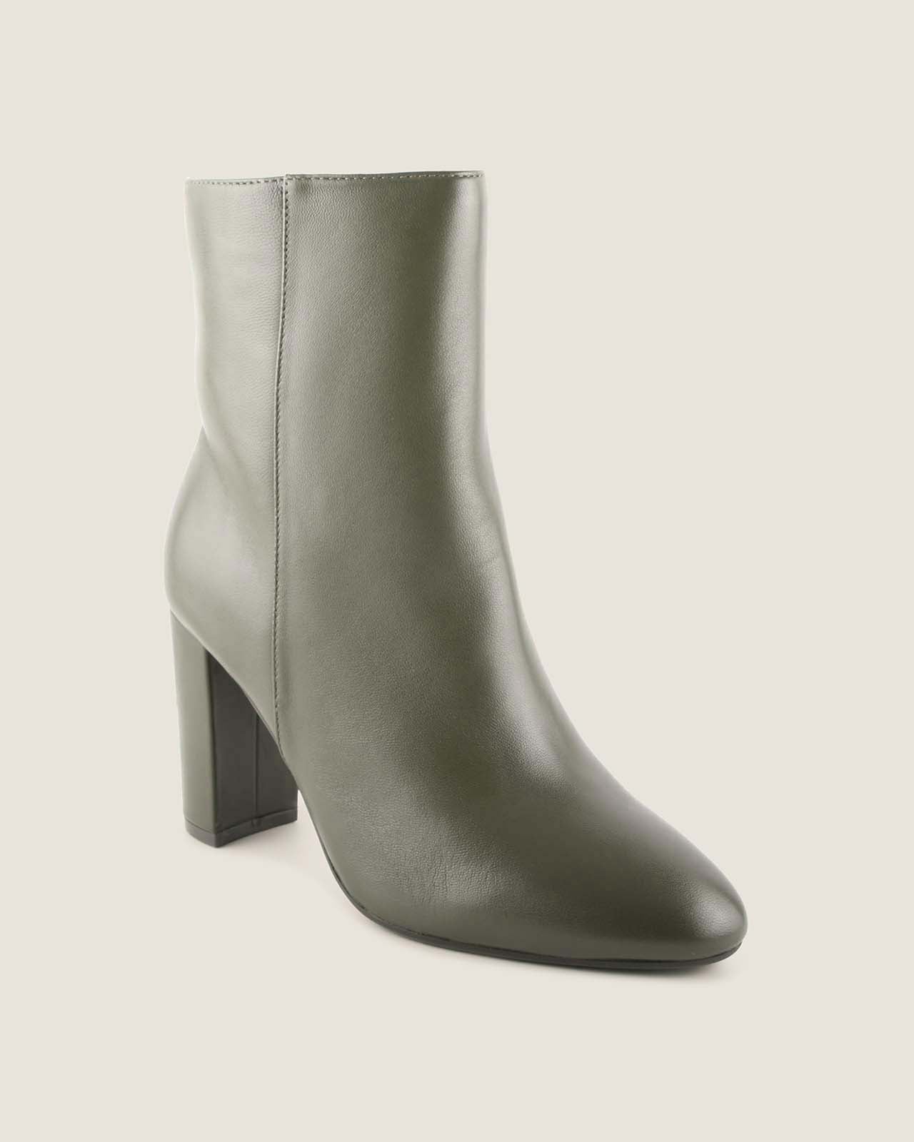 STELLA HEEL ANKLE BOOTS DARK OLIVE LEATHER