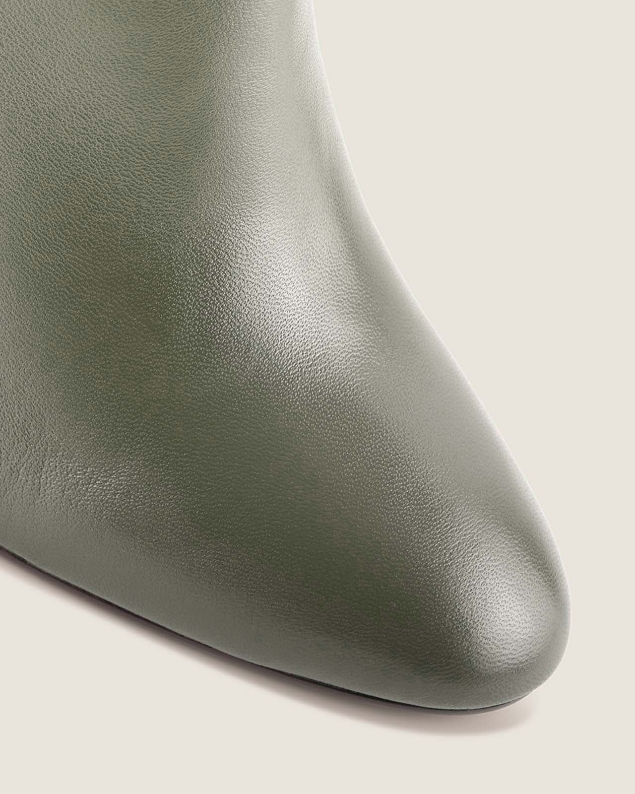 STELLA HEEL ANKLE BOOTS DARK OLIVE LEATHER