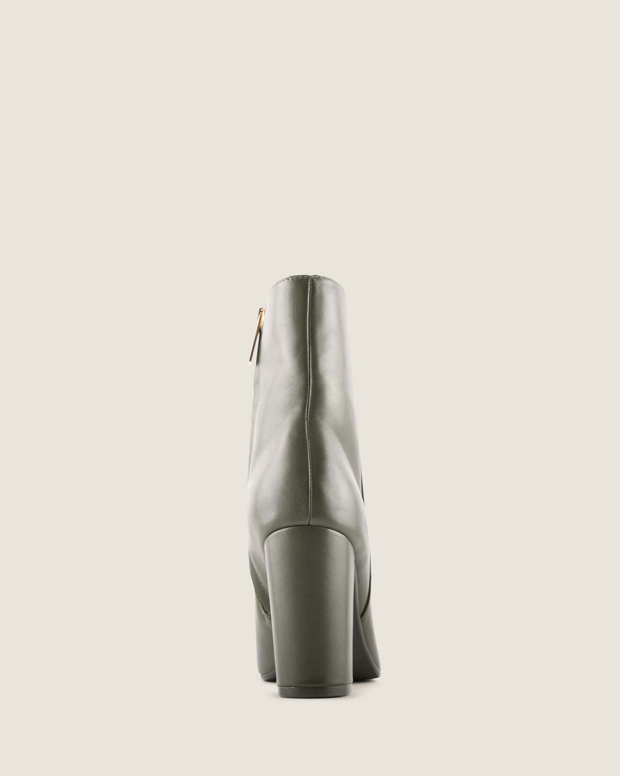 STELLA HEEL ANKLE BOOTS DARK OLIVE LEATHER