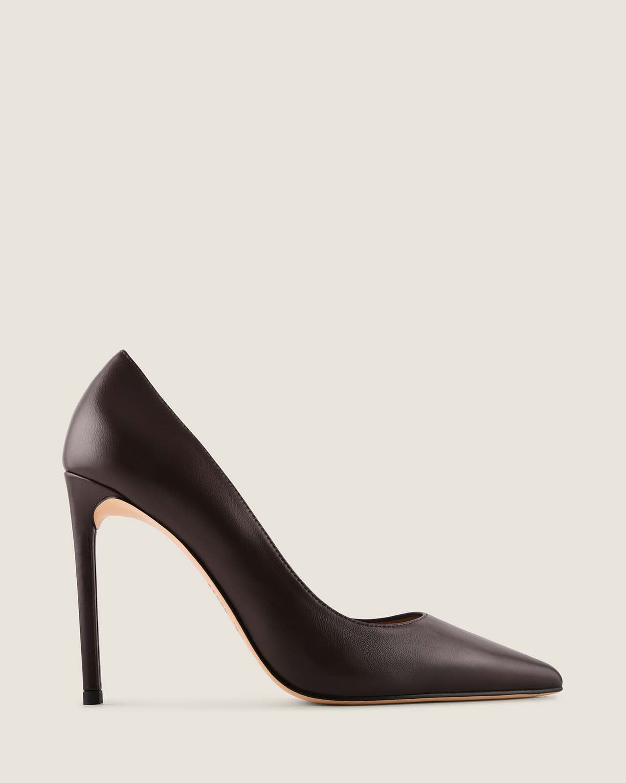 Black high-heeled shoe on a white background