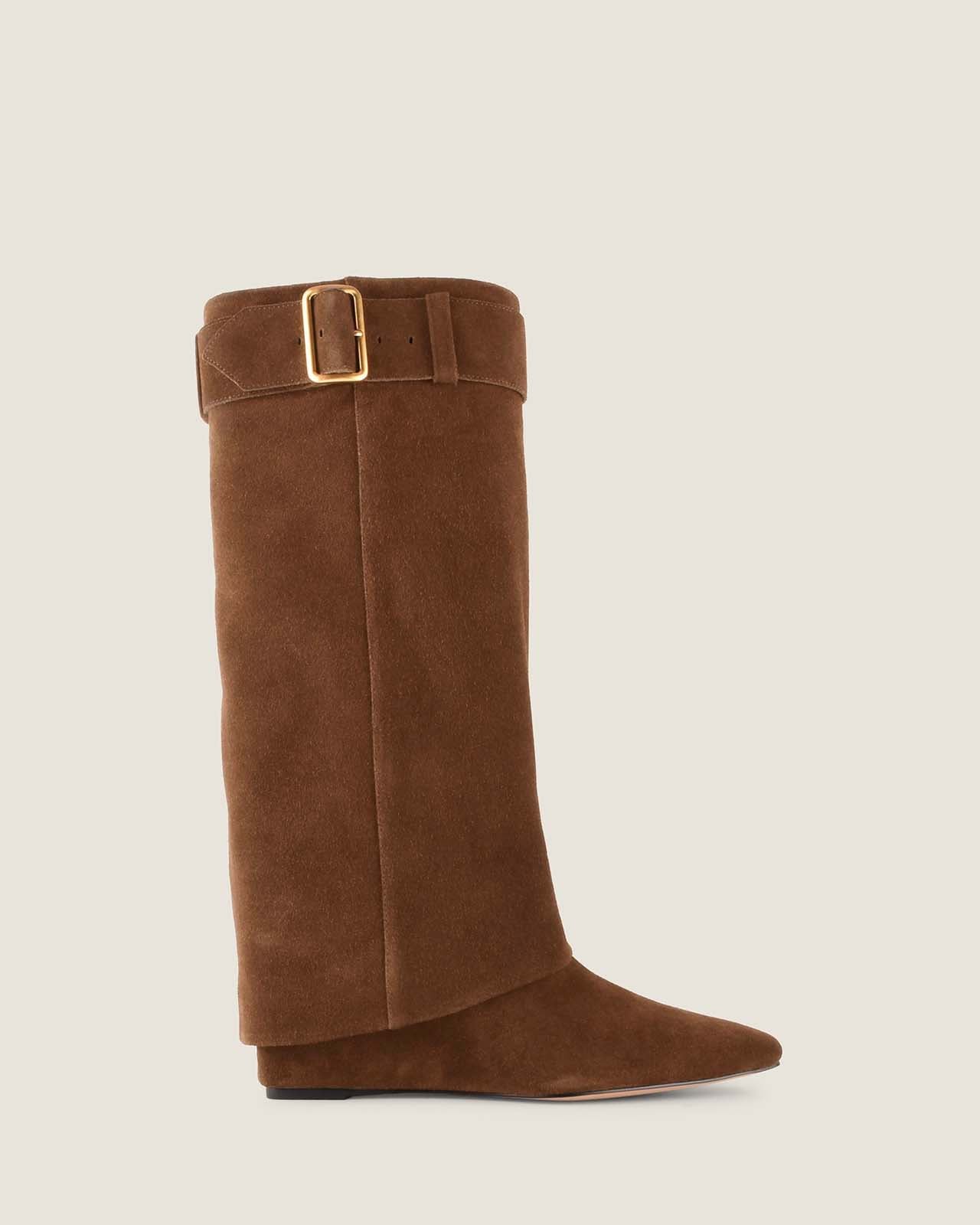 TATUM HEEL LONG BOOTS CHESTNUT SUEDE